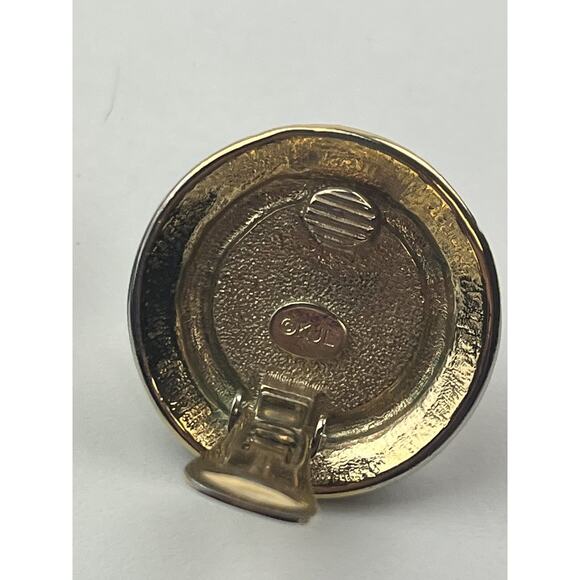 KJL Vintage Faux Pearl Clip On Earrings Round Rope Black Enamel Gold Tone - Picture 7 of 10